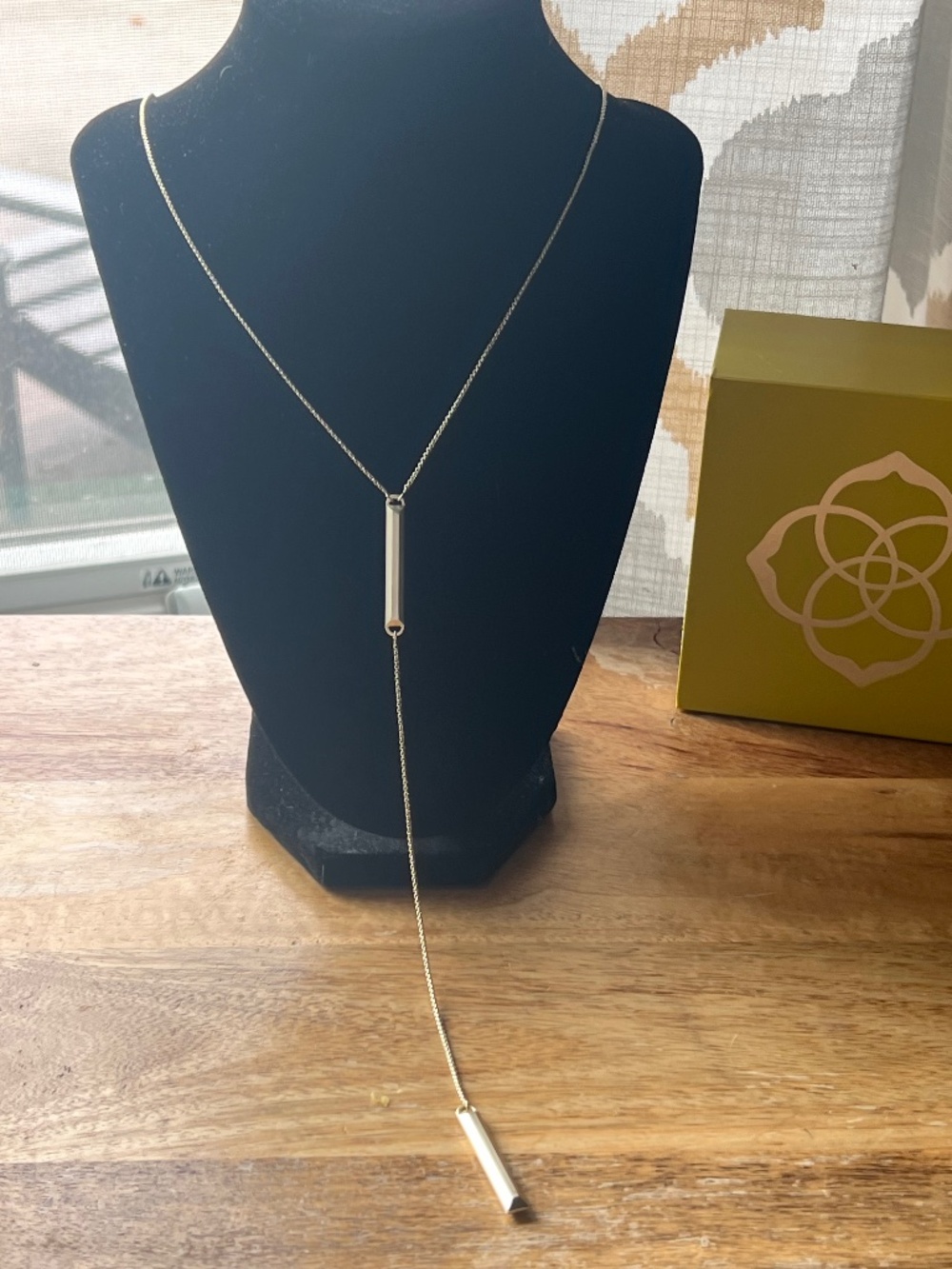 Kendra Scott SHELTON Gold Tone Hexagonal Bar Y Drop Lariat Necklace